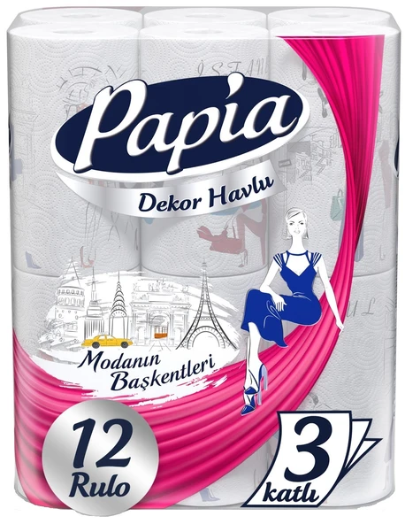 Papia Tuvalet Kağıdı (3 Katlı) 32 Li Pk + 12 Li Paket Kağıt Havlu Decor Desenli (3 Katlı) - 3
