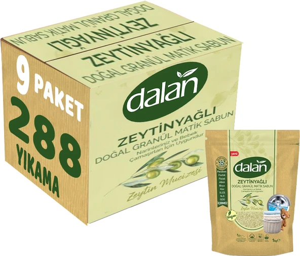 Dalan Doğal Granül Sabun Tozu 1Kg Bebekler İçin %100 Zeytinyağlı (9 Lu Set)