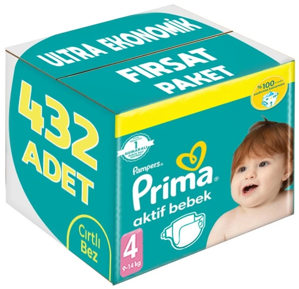 Prima Bebek Bezi Beden:4 (9-14Kg) Maxi 432 Adet Ultra Ekonomik Fırsat Pk