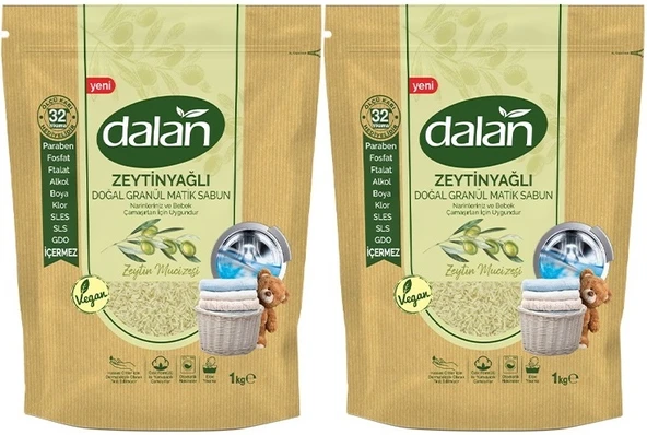 Dalan Doğal Granül Sabun Tozu 1Kg Bebekler İçin %100 Zeytinyağlı 2 Li Set