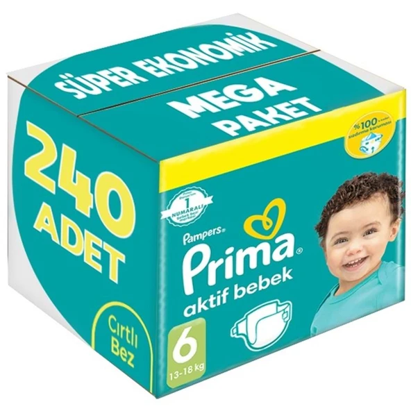 Prima Bebek Bezi Beden:6 (13-18Kg) Extra Large 240 Adet Süper Ekonomik Mega Pk ürün görseli