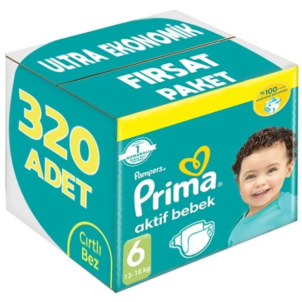 Prima Bebek Bezi Beden:6 (13-18Kg) Extra Large 320 Adet Ultra Ekonomik Fırsat Pk ürün görseli 1