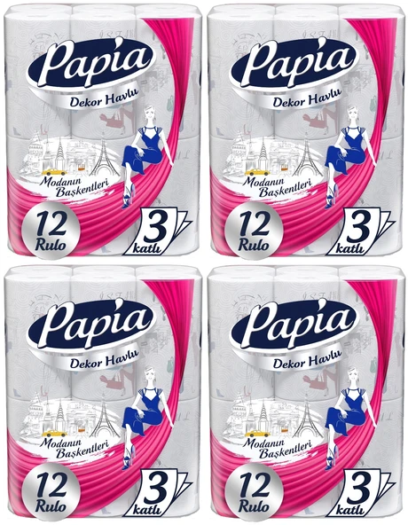 Papia Kağıt Havlu Decor (Modanon Başkentleri Desenli) 48 Li Set (4Pk*12)