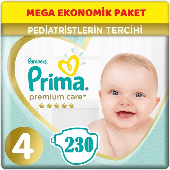 Prima Premium Care Bebek Bezi Beden:4 (9-14Kg) Maxi 230 Adet Mega Ekonomik Pk