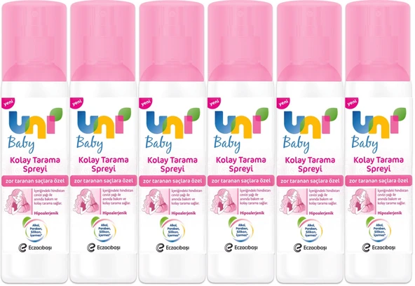 Uni Baby Kolay Saç Tarama Spreyi 200ML (Yeni) Zor Taranan Saçlara Özel (6 Lı Set)