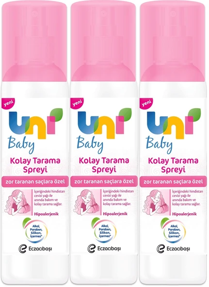 Uni Baby Kolay Saç Tarama Spreyi 200ML (Yeni) Zor Taranan Saçlara Özel (3 Lü Set)