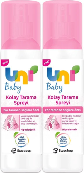 Uni Baby Kolay Saç Tarama Spreyi 200ML (Yeni) Zor Taranan Saçlara Özel (2 Li Set)