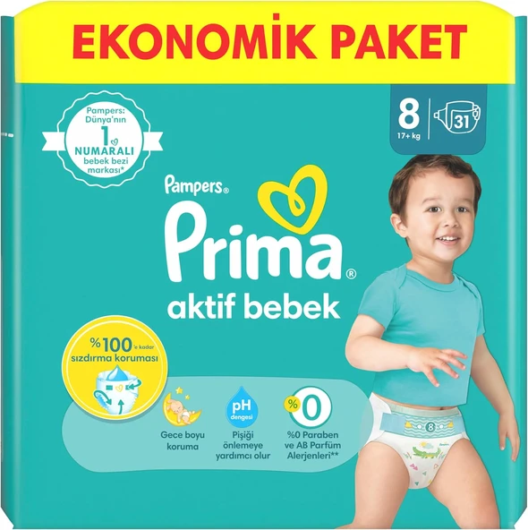Prima Bebek Bezi Beden:8 (17+Kg) XXX Large 186 Adet Süper Ekonomik Mega Pk - 5