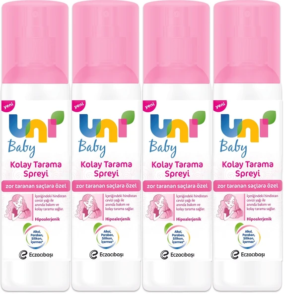 Uni Baby Kolay Saç Tarama Spreyi 200ML (Yeni) Zor Taranan Saçlara Özel (4 Lü Set)