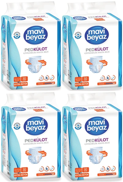 Mavi Beyaz Ped Emici Külot Hasta Bezi XL Ekstra Büyük 120 Adet