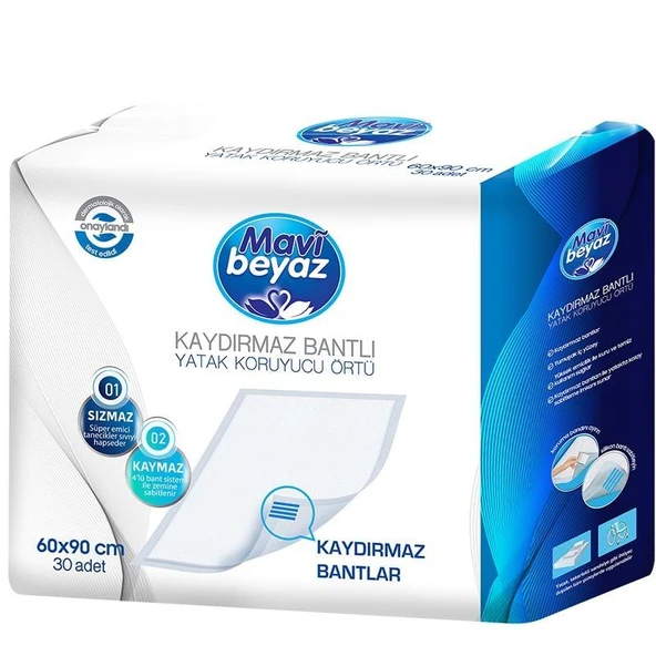 Mavi Beyaz Hasta Alt Açma Yatak Koruyucu Örtü 60*90CM 60 Adet (2Pk*30) Kaydırmaz Bantlı - Resim 4