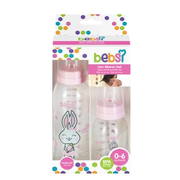 Bebsi Cam Biberon Seti (250ml+125ml) Seçenekli (Mavi/Pembe) - 5