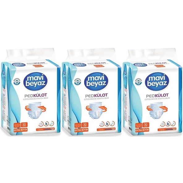 Mavi Beyaz Ped Emici Külot Hasta Bezi XL Ekstra Büyük 90 Adet ürün görseli 1