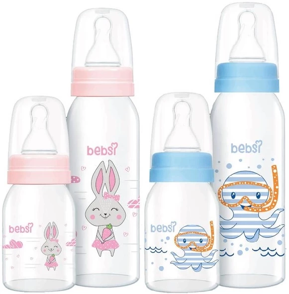 Bebsi Cam Biberon Seti (250ml+125ml) Seçenekli (Mavi/Pembe)