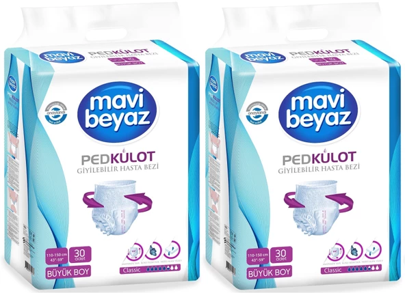 Mavi Beyaz Ped Emici Külot Hasta Bezi Large Büyük 60 Adet