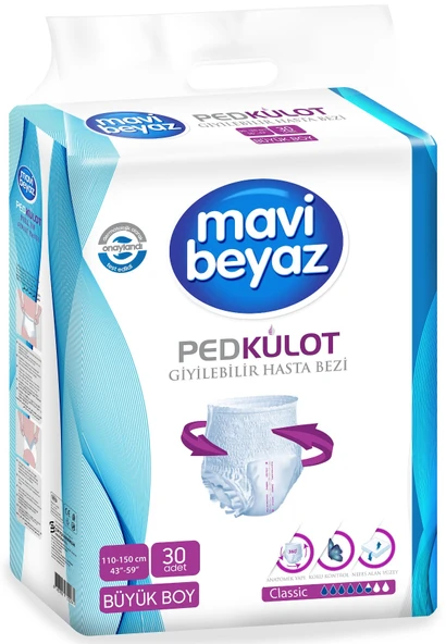 Mavi Beyaz Ped Emici Külot Hasta Bezi L - Large Büyük (30 Adet)