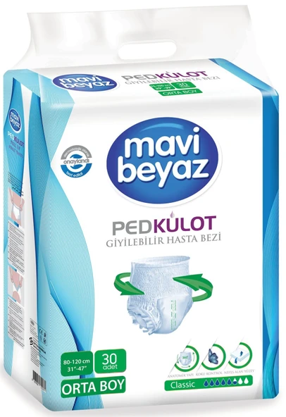 Mavi Beyaz Ped Emici Külot Hasta Bezi Medium Orta 90 Adet - 2