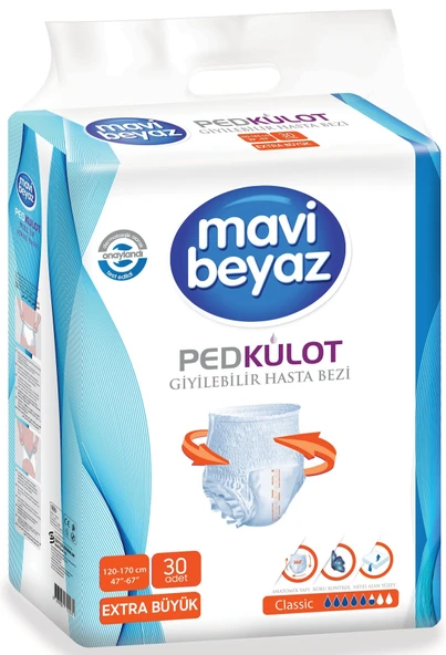 Mavi Beyaz Ped Emici Külot Hasta Bezi XL Ekstra Büyük (30 Adet) ürün görseli