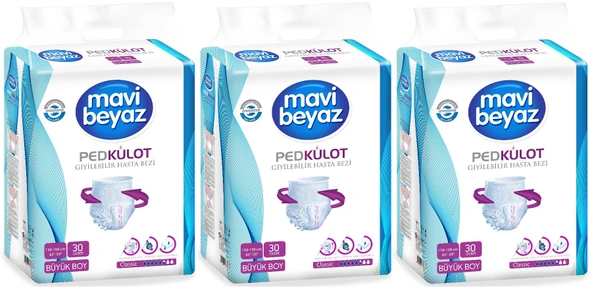 Mavi Beyaz Ped Emici Külot Hasta Bezi Large Büyük 90 Adet
