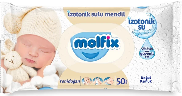 Molfix Islak Havlu Mendil İzotonik Yeni Doğan 50 Yaprak Pamuklu Tekli Plastik Kapaklı