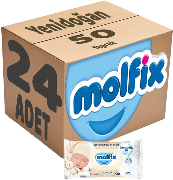 Molfix Islak Havlu Mendil İzotonik Yeni Doğan 24 Lü Set 50 Yaprak Pamuklu Plastik Kapaklı