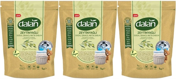 Dalan Doğal Granül Sabun Tozu 1Kg Bebekler İçin %100 Zeytinyağlı (3 Lü Set)