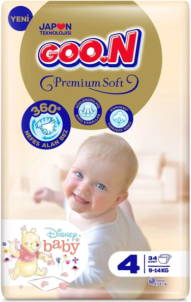 Goon Premium Soft Bebek Bezi Beden:4 (9-14Kg) Maxi 34 Adet Jumbo Pk