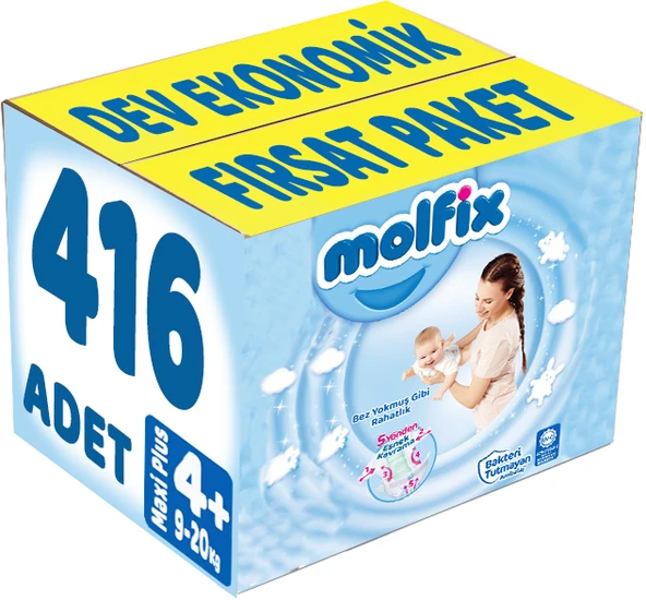 Molfix Bebek Bezi Beden:4+ (9-20Kg) Maxi Plus 416 Adet Dev Ekonomik Fırsat Pk ürün görseli