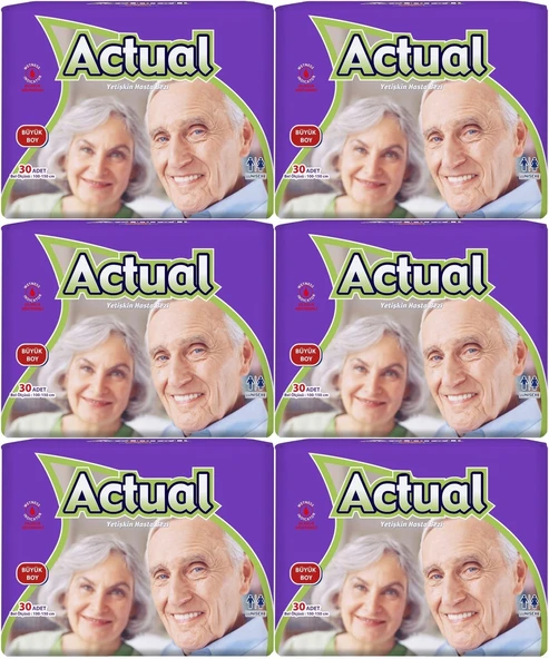 Actual Yetişkin Hasta Bezi Bel Bantlı L - Large - Büyük 180 Adet (6PK*30) ürün görseli