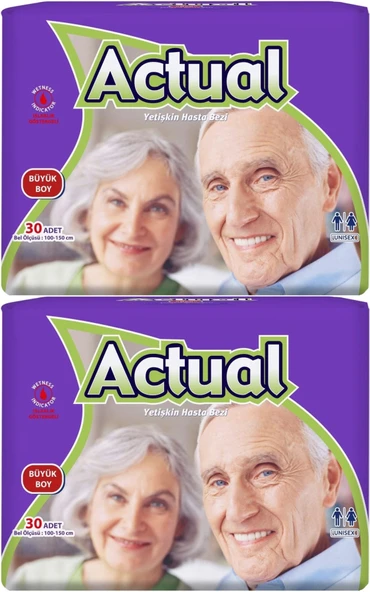Actual Yetişkin Hasta Bezi Bel Bantlı L - Large - Büyük 60 Adet (2PK*30) ürün görseli