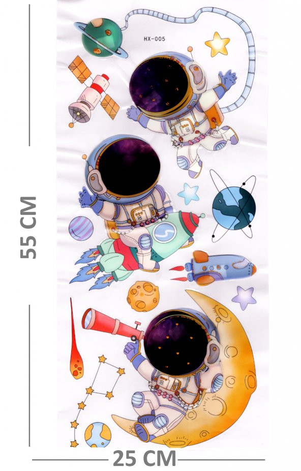 Duvar Sticker Kabartmalı 3 Boyutlu Sticker, 3d Duvar Stiker (HX005) 55x25 cm - Astronot Galaksi - 2