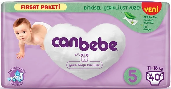 Canbebe Bebek Bezi Beden:5 (11-18Kg) Junior 40 Adet Fırsat Pk