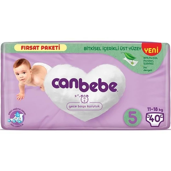 Canbebe Bebek Bezi Beden:5 (11-18Kg) Junior 40 Adet Fırsat Pk - 1