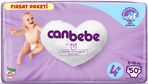 Canbebe Bebek Bezi Beden:4+ (9-16Kg) Maxi Plus 50 Adet Fırsat Pk - Resim 2