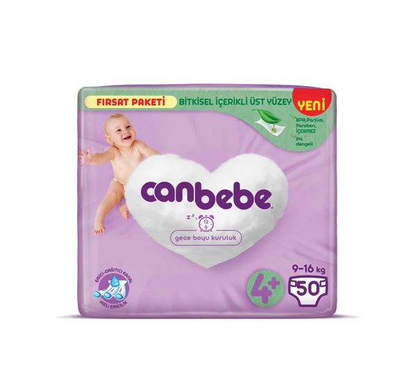 Canbebe Bebek Bezi Beden:4+ (9-16Kg) Maxi Plus 50 Adet Fırsat Pk - Resim 4