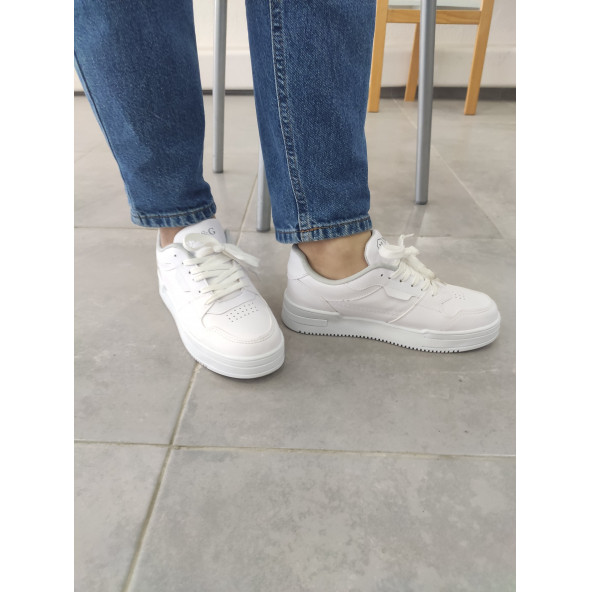 Unisex Ayakkabı Beyaz Beyaz Taban Spor Ayakkabı Sneaker Mg03