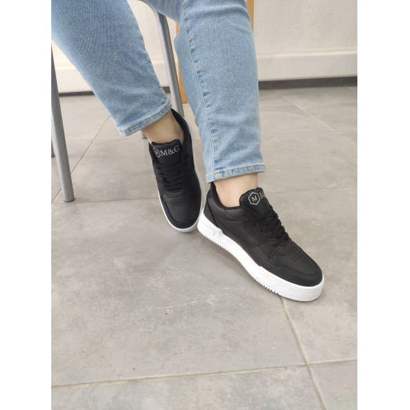 Unisex Ayakkabı Siyah Beyaz Taban Spor Ayakkabı Sneaker Mg03 - 2