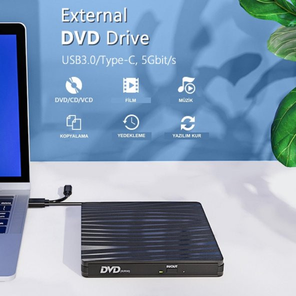UpWay  Dvd Rw Usb 3.0 Type-C Slim Harici Cd Dvd Yazıcı Okuyucu MacBook iMac Windows11 - 2