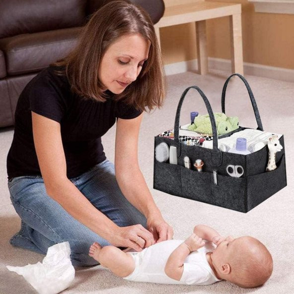 Katlanabilir Taşınabilir Keçe Organizer Çanta Siyah Renk - 2