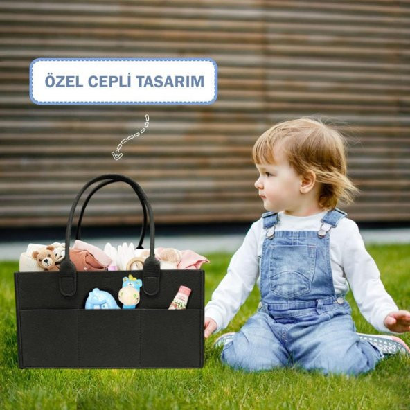 Katlanabilir Taşınabilir Keçe Organizer Çanta Siyah Renk - 8