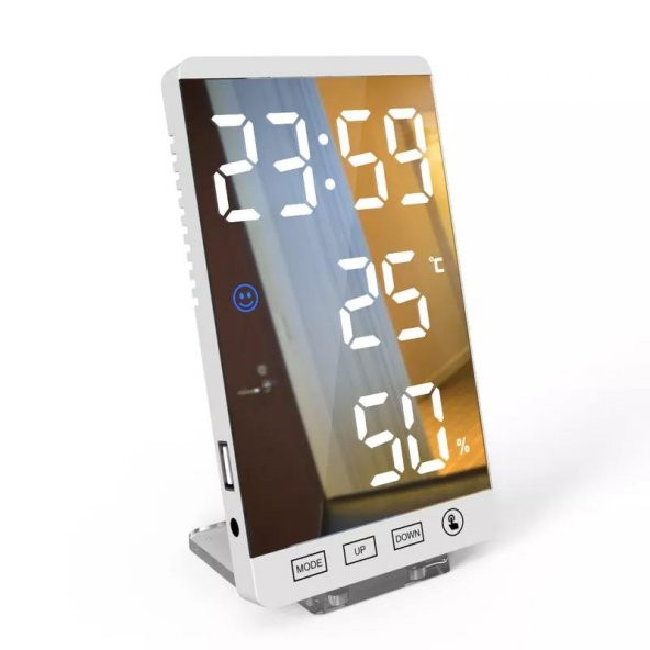 UpWay 6 inç Dijital Aynalı LED Ekran Masa Saati Alarm Sıcaklık Nem USB