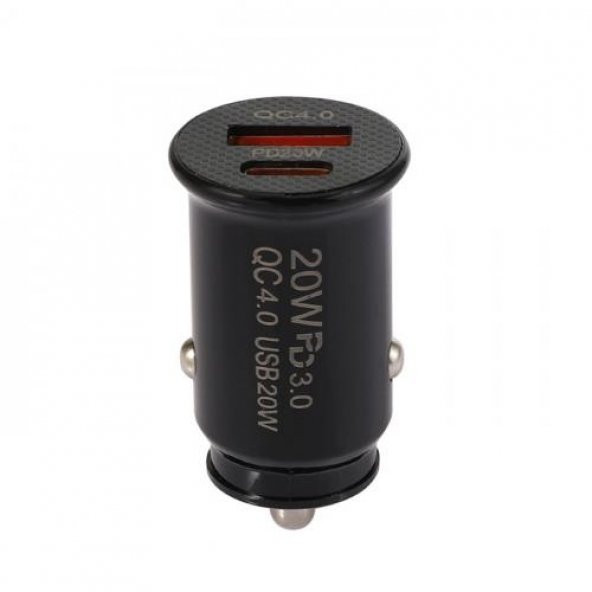 Polham 20W Ultra Hızlı 1x USB ve 1x Type C Girişli Araç Şarj Başlığı, 12/24V Tüm Girişlere Uyumlu, Isı ve Akım Korumalı Şarj Başlığı