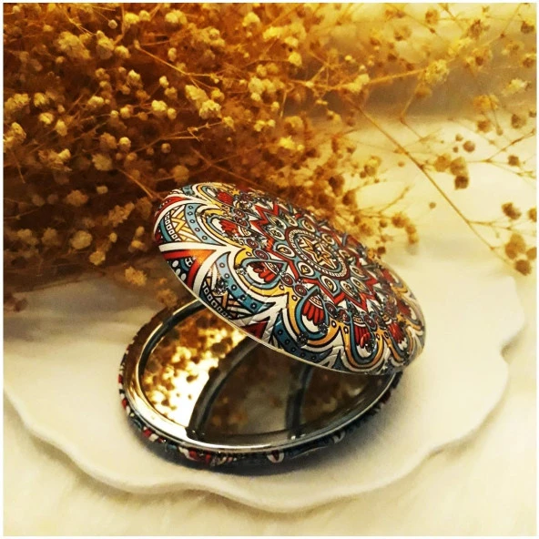Oval Zirkon Taşlı El İşçiliği Çanta İçi Kadın Ayna - 3