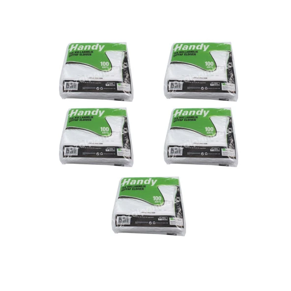 Handy HDPE İş Temizlik Tek Kullanımlık Şeffaf Eldiven / Büyük Boy / 100 Adetlik 5 Paket - Koli
