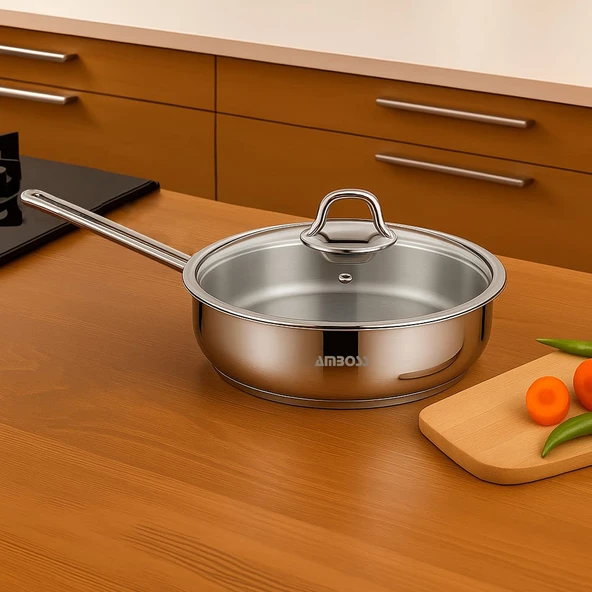 Saphire Paslanmaz Çelik 26 cm Cam Kapaklı Çelik Tava - Resim 2