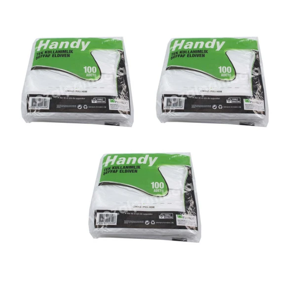 Handy HDPE İş Temizlik Tek Kullanımlık Şeffaf Eldiven / Büyük Boy / 100 Adetlik 3 Paket - Koli