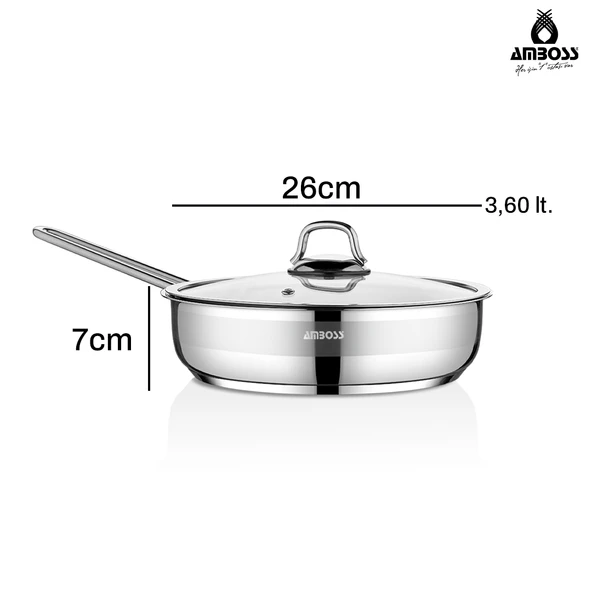 Saphire Paslanmaz Çelik 26 cm Cam Kapaklı Çelik Tava - Resim 5