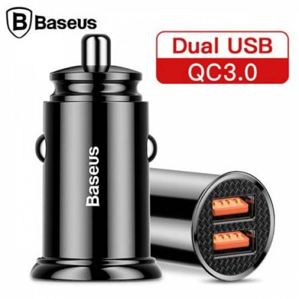 Baseus 30W Dual USB QC3.0 Hızlı Araç Şarjı, Araç Çakmaklık Şarjı ,Tüm Araçlara Uyumlu