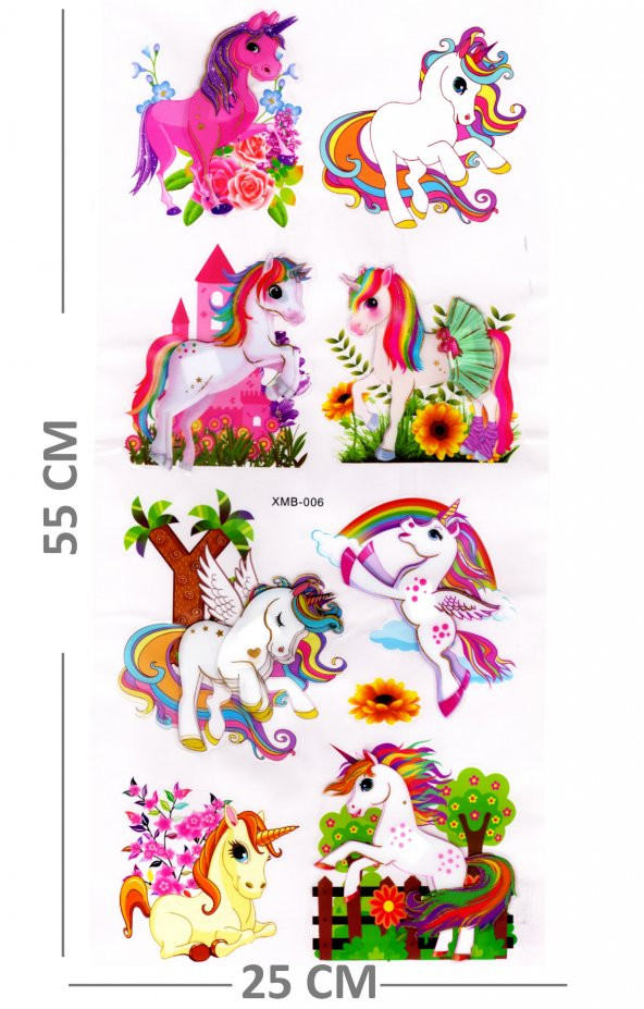 Duvar Sticker Kabartmalı 3 Boyutlu Sticker, 3d Duvar Stiker (XMB006) 55x25 cm - Unicorn Rainbow - 2