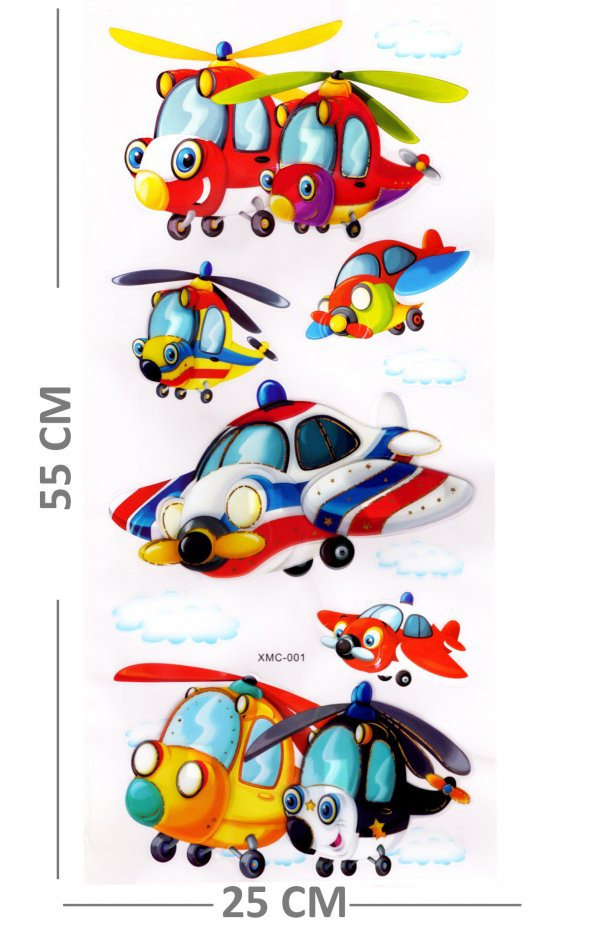 Duvar Sticker Kabartmalı 3 Boyutlu Sticker, 3d Duvar Stiker (XMC001) 55x25 cm - Helikopter - 2